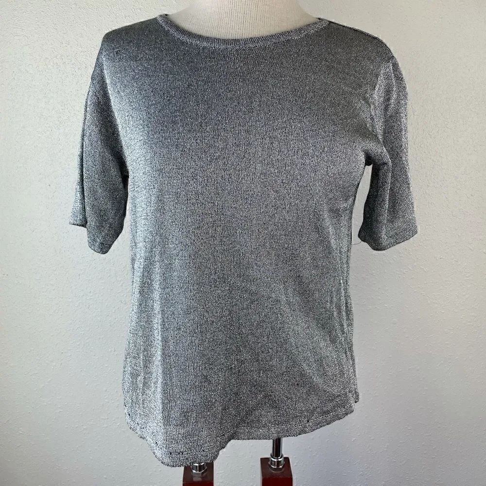 NWT Vintage J.B.S. Ltd. Silver Metallic Short Sleeve Top Size S